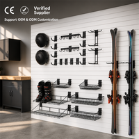 Système de rangement de garage modulaire JH-Mech avec crochets, paniers en fil métallique, étagères, accessoires en acier pour panneaux à lattes