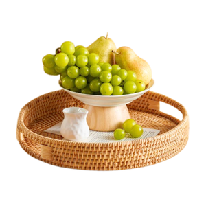 Bandeja de servicio de ratán artesanal de producto superior que mezcla tejido tradicional con necesidades de diseño contemporáneo - Product Image 1