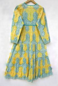 Designer de haute qualité imprimé tie-dye motif floral Maxi robe col en v manches longues coupe ample taille libre 100% coton tissu" - Product Image 2