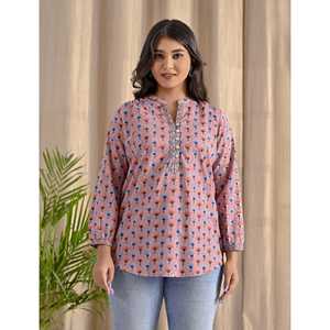 Blusa de Mujer con Estampado Floral Malva, Botones Bordados en la Parte Delantera, Corte Holgado, Tejido de Popelina, Seda y Lino, Talla XL, Estilo Formal - Product Image 5