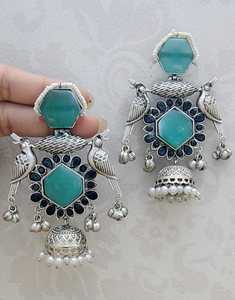 ต่างหูแบบห้อยทำจากหิน Monalisa ต่างหูแบบห้อยต่างหูสีเงินแบบอินเดียที่มีน้ำหนักเบาป้องกันการเสื่อมเสีย - Product Image 4