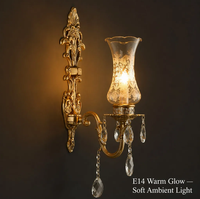 Applique murale en cuivre et cristal, abat-jour en verre gravé classique, E14, lampe décorative de luxe pour salon, chambre, couloir, hôtel