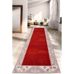 Alfombra Roja de Anatolia: Alfombra Moderna Turca Oushak con Estampado Decorativo, Alfombra Delgada No Tejida - Product Image 4