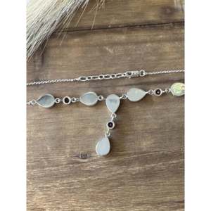 Collier lariat goutte d'eau en argent sterling avec opale Mohave faite à la main du sud-ouest - Product Image 5