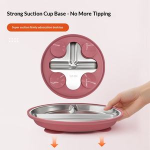 Nouvelle petite assiette de 20 cm avec base à ventouse, trois compartiments, style minimaliste, vaisselle compartimentée pour étudiants - Product Image 3
