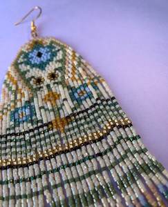 Boho <b>bead</b> earrings with <b>turquoise</b> design andy cascading fringe, unique jewelry gift - Product Image 2