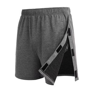 Shorts de sport en coton uni pour homme, taille élastique, côtés détachables, poches à pression, récupération post-chirurgicale, utilisation en salle de sport/course à pied, respirant, séchage rapide - Product Image 1