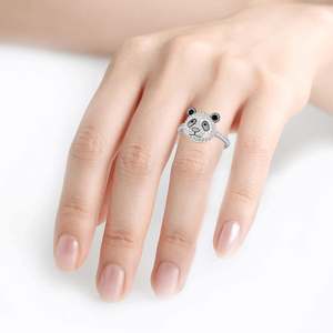 Jeulia Be Calm and Steady Cute Panda Sterling Silver <b>Ring</b> with Diamond - Product Image 4