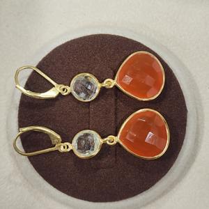 Pendientes colgantes de amatista verde y cornalina con corte de lágrima de Plata de Ley 925, estilo clásico hecho a mano chapado en oro Natural - Product Image 4