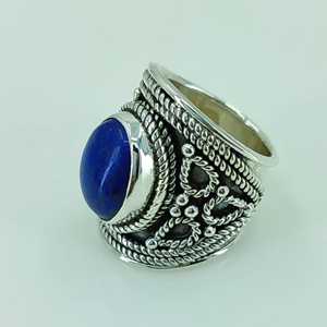 Handmade 925 Sterling Silver <b>Statement</b> <b>Ring</b> Lapis Lazuli Natural Blue Oval Gemstone Bohemian September Birthstone Jewelry Gift - Product Image 3