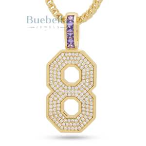 Clásico número 8 negro Mamba Hip Hop colgante collar Iced Out Moissanite Bling hombres Streetwear joyería 18K cadena chapada en oro - Product Image 1