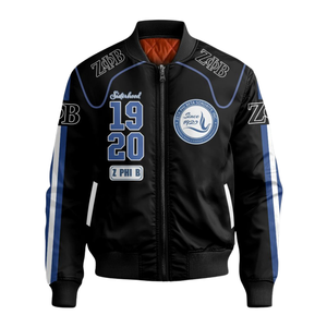 Chaqueta de Satén Azul y Blanca Zeta Phi Beta para Mujer, Prenda Griega con Bordado del Escudo ZPB, Ropa Exterior Universitaria Premium para Hermandad - Product Image 1