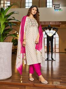 Conjunto Kurti de 3 piezas listo para usar de tela de rayón de primera calidad para mujer con trabajo bordado pesado a la venta a los mejores precios - Product Image 4