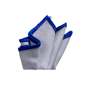 Pañuelo de bolsillo para blazer y traje, gris claro con borde azul tejido a mano, diseño exclusivo, pañuelo de bolsillo y pañuelos de mano - Product Image 3