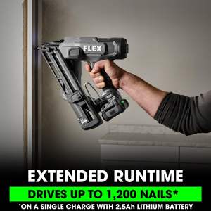 ชุดเครื่องยิงตะปูไร้สายแบบมุมฉาก ขนาด 15 เกจ พร้อมแบตเตอรี่ลิเธียม 2.5 แอมป์ชั่วโมง เครื่องชาร์จเร็ว 160 วัตต์ และหัวยิงตะปูขนาด 1-1/4 นิ้ว - Product Image 4