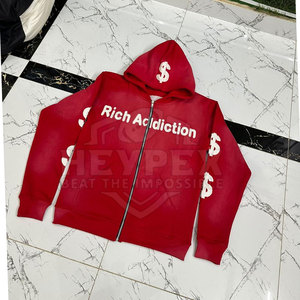 Sweats à capuche avec fermeture éclair personnalisés pour hommes, dernière conception avec tenue décontractée durable, motif solide rouge pour l'hiver, grande taille - Product Image 1