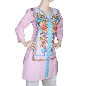 Women's Embroidered <b>Kurti</b> - Pink - Product Image 1