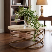Table basse ronde moderne en fer et marbre, base en métal, plateau en marbre de luxe, table de salon, table basse contemporaine, table à cocktail