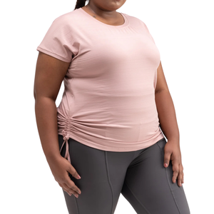 Plus Size Yoga Breathable Quick Dry Performance <b>Tops</b> with Front Logo Stretch Activewear for Women - Product Image 3