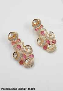 Indian Gold Plated Traditional and Fashionable Kundan and Hanging Pearl Bahubali <b>Earrings</b> for Women and Girls Jewellery Set - Product Image 3