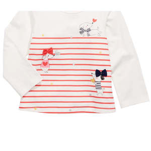 First Impressions T-shirt a maniche lunghe a righe con cani per bambina, colore bianco, taglia 18M - Product Image 3