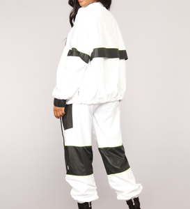 Couleur personnalisée respirant en nylon bloc imprimé coupe-vent pour femmes grande taille 2 pièces survêtement avec haut pantalon fermetures à glissière pour l'hiver OEM - Product Image 5