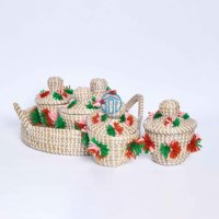 Meilleur choix de plateau en jonc de mer avec ensemble de paniers Bolga colorés organisateur de stockage tissé pour Ramadan Eid cadeaux paniers décoration de la maison