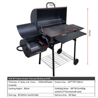 Barbecue au charbon de bois portable en acier moderne avec grande surface de cuisson, fumoir offset pour viande, idéal pour les fêtes en extérieur et les jardins