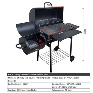 <span class=keywords><strong>Barbecue</strong></span> au charbon de bois portable en acier moderne avec grande surface de cuisson, fumoir offset pour viande, idéal pour les fêtes en extérieur et les jardins - Product Image 3