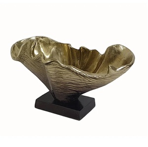 Cuenco Decorativo de Aluminio Abstracto Dorado de Lujo, Hecho a Mano, Ecológico, con Pedestal de Mármol para Servir en Fiestas y Decoración - Product Image 3