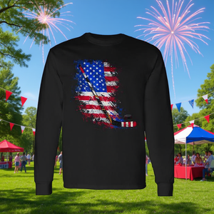 T-shirt a maniche lunghe con bandiera americana, design promozionale per il 4 luglio - Product Image 3