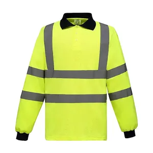 Uzun kollu sarı emniyet gömleği yansıtıcı Polo GÖMLEK Hi Vis gömlek hızlı kuru inşaat tulum toptancılar fabrika