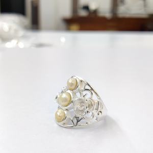 Men's 925 Sterling Silver <b>Pearl</b> <b>Ring</b> White Stone Vintage Bezel Setting Engagement Gift for Wedding Party Wholesaler's Jewelry - Product Image 1