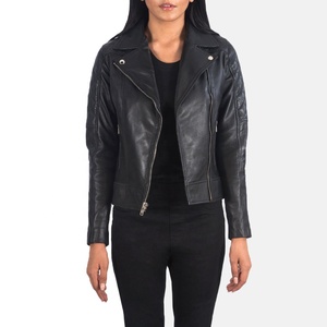 Chaqueta de Motociclista para Mujer, de Piel de Oveja Negra Genuina, con Mangas Acolchadas, Cierre Asimétrico, Transpirable, Impermeable y Resistente al Viento - Product Image 2
