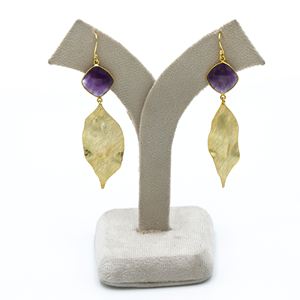 Pendientes de gota de amatista de latón chapado en oro de 18 quilates DUA hechos a mano | Declaración de boda de mujer de moda | Proveedor exportador de Jaipur - Product Image 4