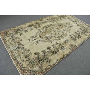 พรมตุรกีโบราณขนสีเบจ-น้ำตาล5x8.9ft แบนสานด้วยลวดลายเย็บปะติดปะต่อกันสำหรับตกแต่งห้องนั่งเล่นหรือใช้ในห้องโถง - Product Image 2