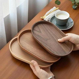 Bandeja de Servir Ovalada de Madera Natural, Plato Rectangular de Madera de Nogal Negro para Café, Postres y Comida, para el Hogar, Hotel, Mesa de Té - Product Image 1