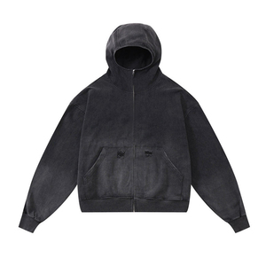 Veste à capuche en jean vintage unisexe à fermeture éclair complète pour hommes, sweat à capuche masqué en denim avec design personnalisé - Product Image 3