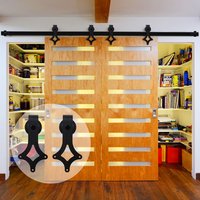 Oredy Cadre en aluminium noir Porte coulissante en bois massif Porte de grange et kit de quincaillerie pour la maison