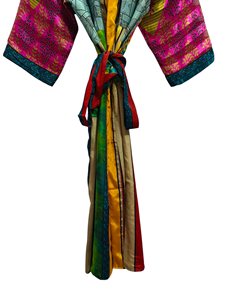 Túnica India Floral Seda Sari Kimono Vintage Sari Robe Suave Playa Fiesta Vestido Indio Hecho A Mano Seda Kimono - Product Image 4