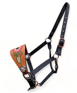Licol de Bronc Western OEM en Cuir de Vache Argentin, Gravé à la Main, Conchos Peints Tournesol, Cuivre Antique, Réglable - Product Image 2