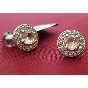 Pendientes de Plata de Ley 925 con Gemas Shah para Mujer, Cuarzo Limón Natural, Topacio Blanco con Granate, Ópalo y Diamantes con Engaste de Bisel - Product Image 1