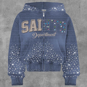 Streetwear personnalisé recadrée Boxy 450 g/m² en éponge française délavé au soleil strass à l'acide sweat à capuche zippé en coton mélangé - Product Image 2