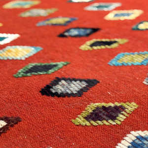 Tapis Kilim de couleur rouge foncé, petits tapis à motifs carrés, tapis de travail 100% brodés, dhurries pour la décoration du salon - Product Image 3