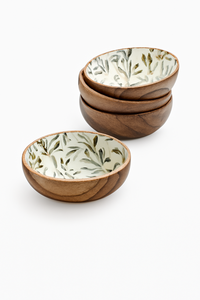 Bol rustique en bois d'acacia avec vaisselle artisanale en émail de feuille minimaliste pour collations, fruits et plats d'accompagnement - Product Image 4