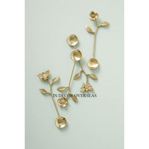 Juego de cubiertos de acero inoxidable pulido brillante y plateado con mango de diseño de pájaros chapado en oro de la India - Product Image 5