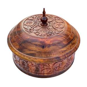 Sheesham หม้อไม้สำหรับบาร์บีคิวทำด้วยมือทำด้วยมือหม้อไฟทำจากไม้พร้อมงานทองเหลือง - Product Image 1