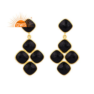 Pendientes colgantes de piedras preciosas de ónix negro Natural chapados en oro de 18 quilates de plata esterlina de última tendencia, fabricante de joyería fina Demi - Product Image 1