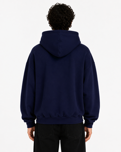 Sweat à capuche AURA surdimensionné fabriqué en Italie ODM pour hommes, tissu super confortable 350g, pour l'hiver, la maison et la rue, bleu marine avec détail poche - Product Image 2