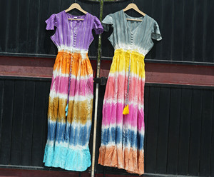 Nouveau lancement 2024 été Boho femmes portent rayonne Multi cravate teinture longue robe - Product Image 5